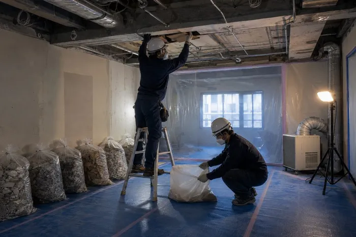 内装解体の現場で作業する職人