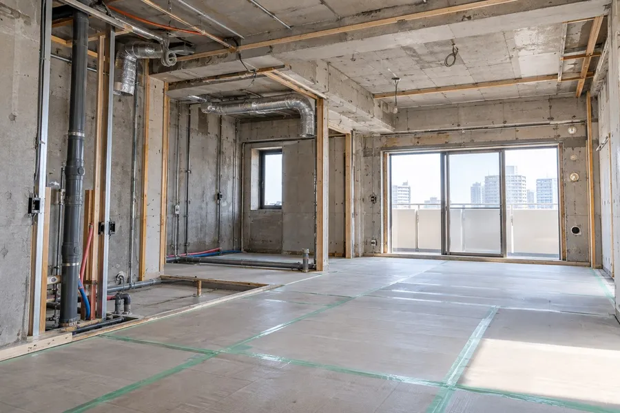 リノベーション前に内装を解体したマンションの一室