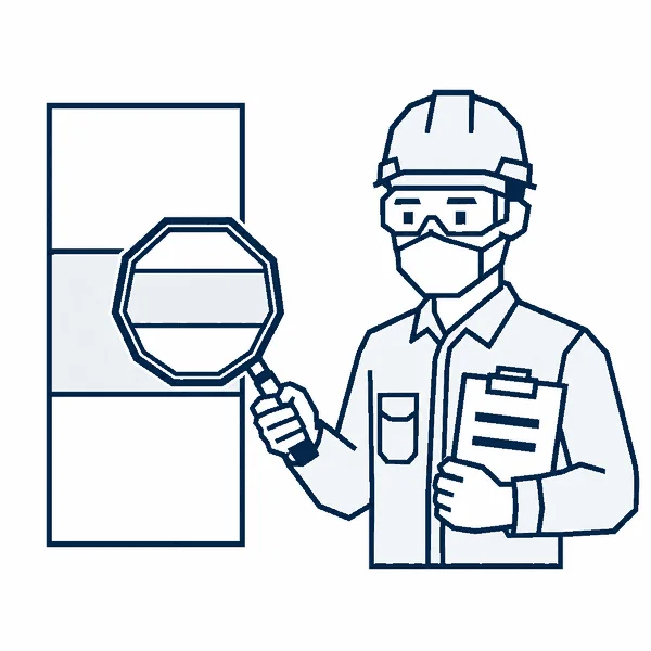 壁の断面を調査する検査員のイラスト