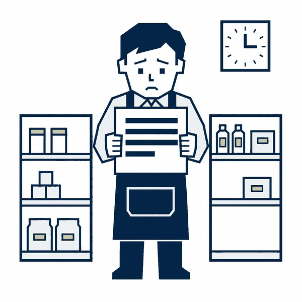 見積書を前に悩む店舗オーナーのイラスト